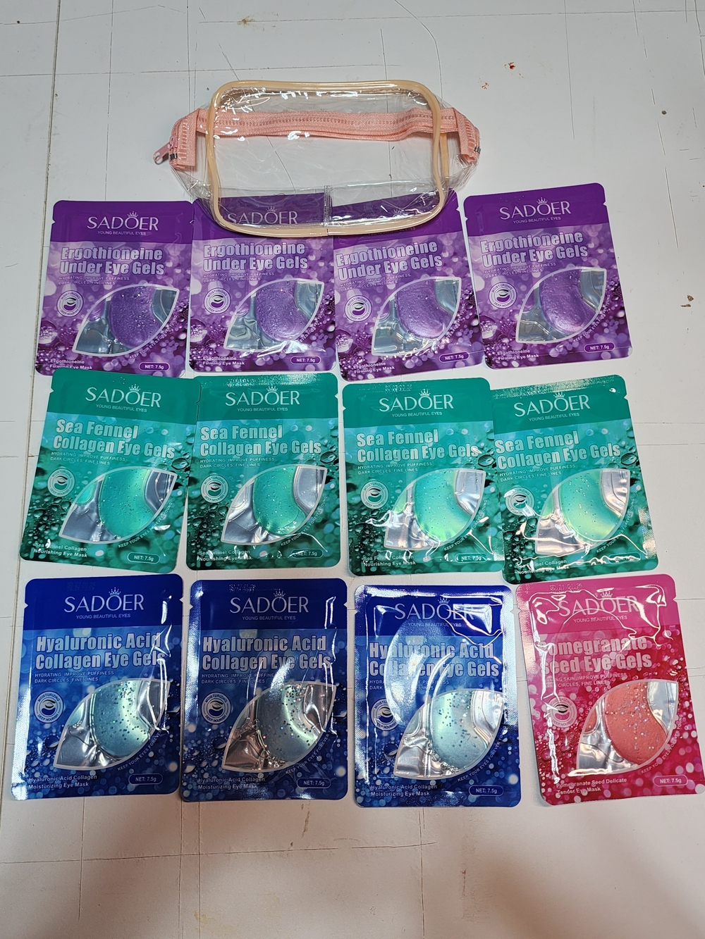 12 SADOER Eye Gel Pads Variety Pack with Clear Travel Case